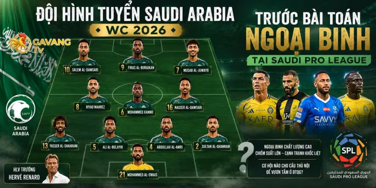 Đội hình tuyển Saudi Arabia WC 2026 trước bài toán ngoại binh tại Saudi Pro League