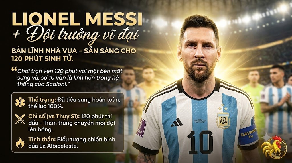 Đội trưởng Lionel Messi bị sưng mắt nhưng vẫn thi đấu trọn vẹn 120 phút, thể hiện bản lĩnh chiến binh của Argentina tại World Cup 2026.