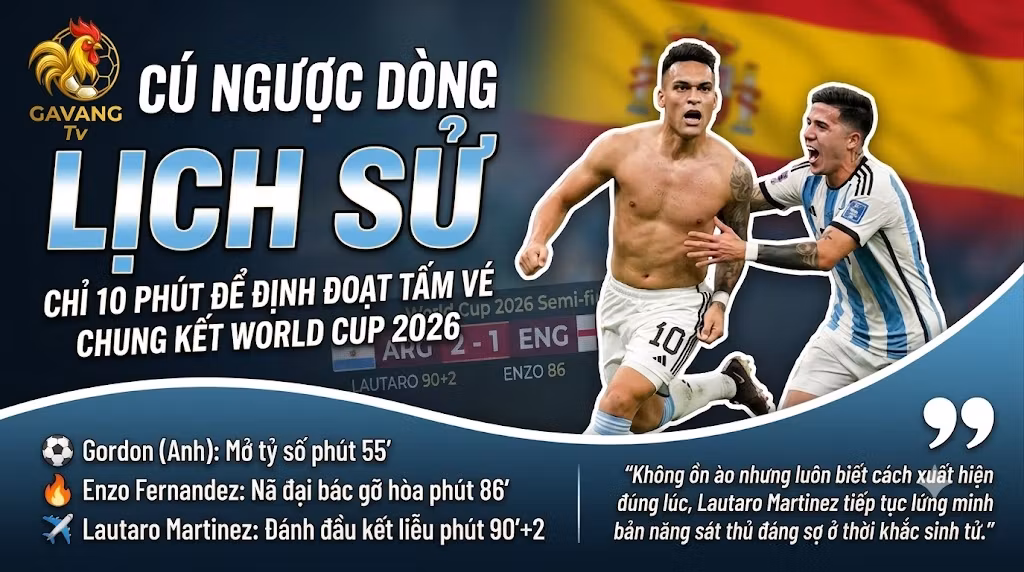 Khoảnh khắc Lautaro Martinez và Enzo Fernandez ghi bàn mang về tấm vé chung kết World Cup 2026 cho Argentina - Cập nhật kết quả bóng đá nhanh nhất trên Gà Vàng TV.